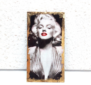 Pendentif Marilyn Monroe, rectangle, noir et blanc, feuille dorée